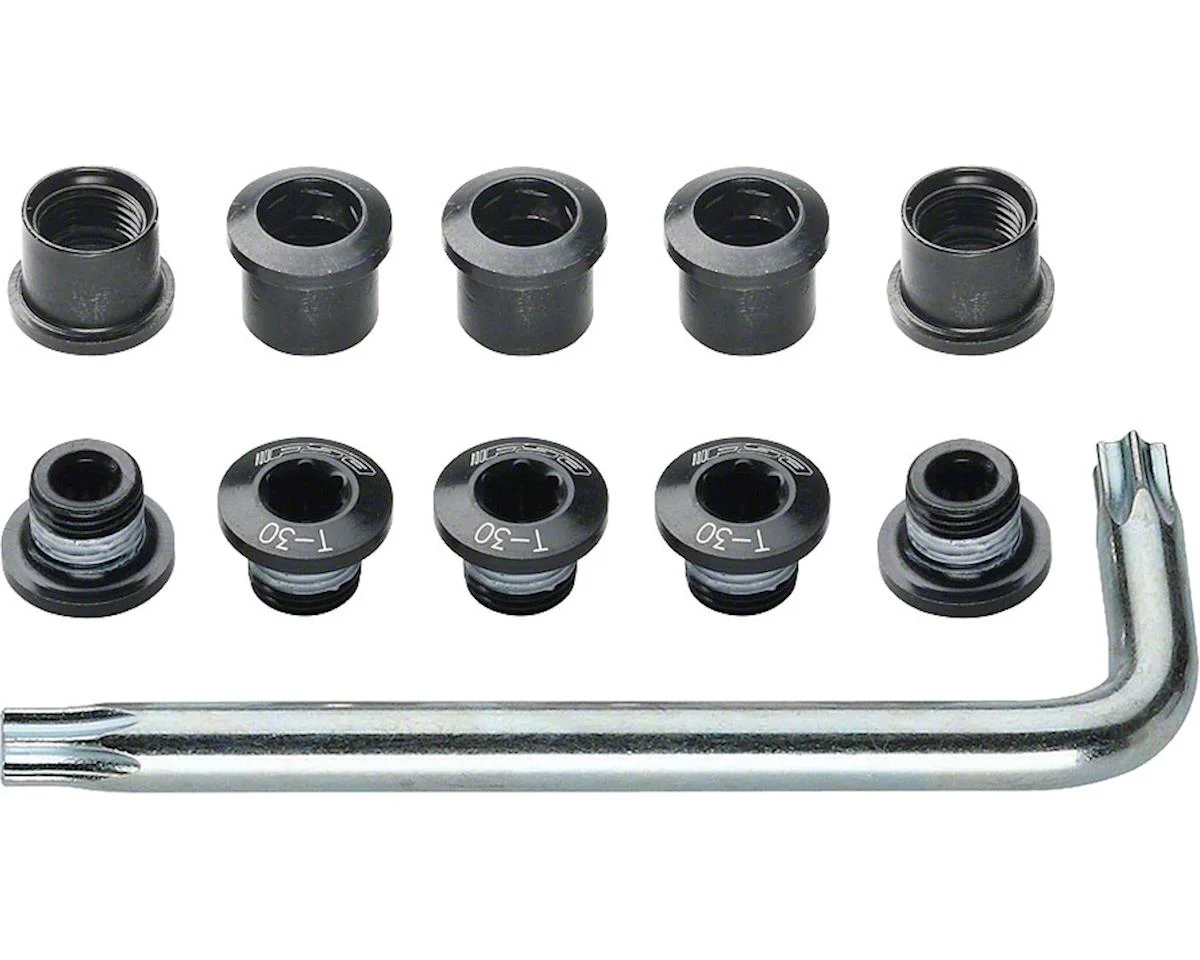 Full Speed Ahead Torx T-30 Alloy Double Chainring Nut/Bolt Set w/ Tool (Black)